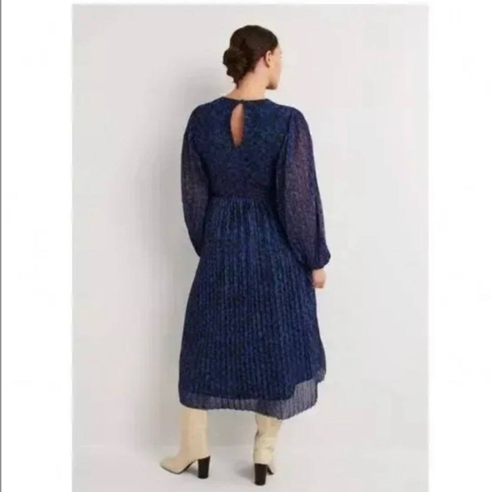 BODEN Blouson Sleeves Pleated Midi Dress in Persian Blue Size 8R Worn Once - Picture 4 of 10